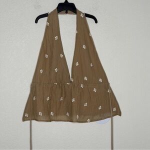 NWT Princess Polly Zachariah Halter Top Brown sz 4 Bohemian Crop Crinkly Fabric